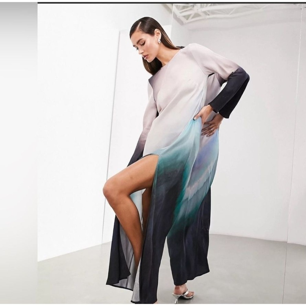 ASOS EDITION LS Bias Cut Placement Ombre Print Maxi Dress Size 4‎ NWT